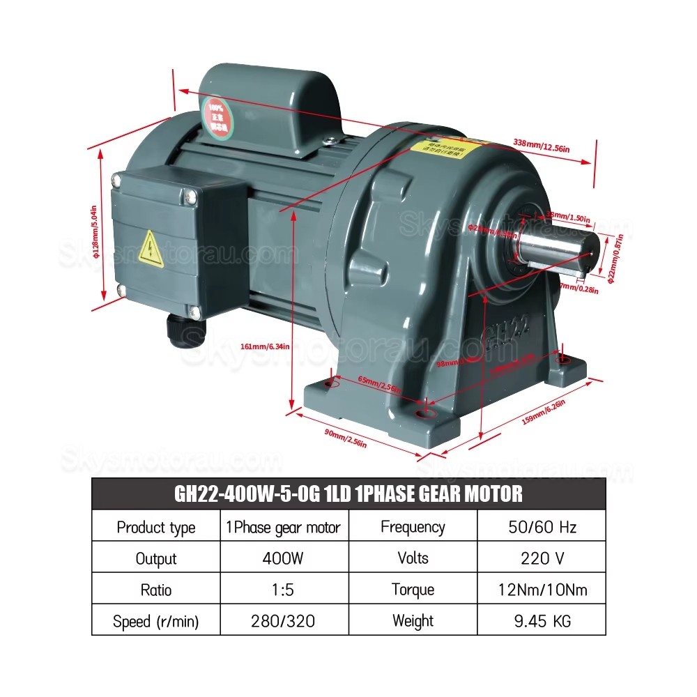 220V 400W Single Phase AC Gearmotor GH-22-400W with 5:1/ 30:1 /100:1 Spur Gearbox